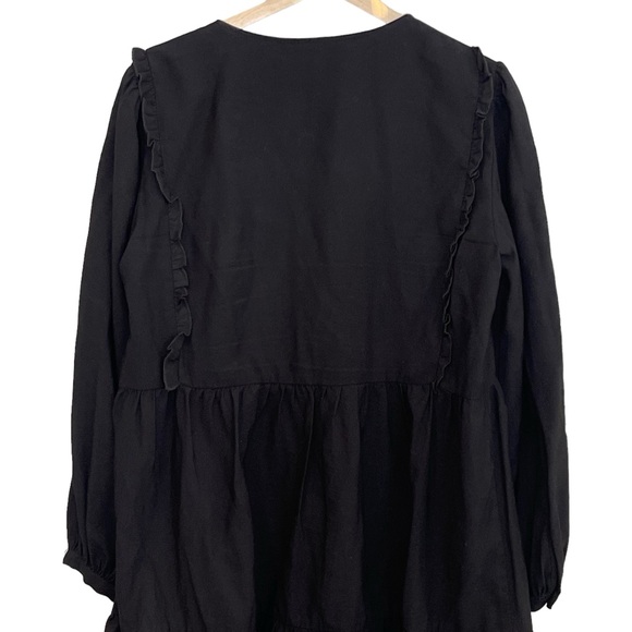 Zara Balloon Sleeve Ruffle Baby Doll A Line Tiered Mini Dress Size L Black - Picture 6 of 13
